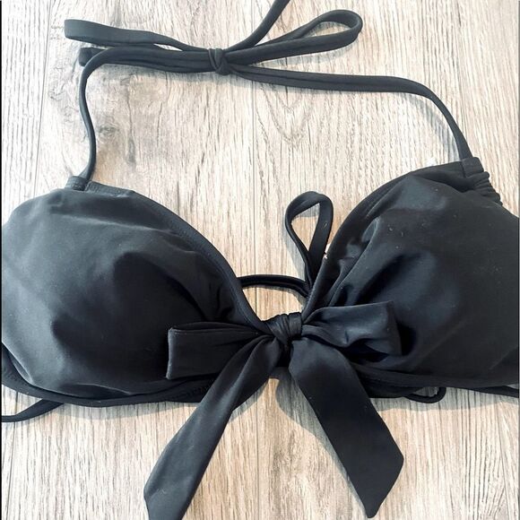 Xhilaration Bikini Swim Black XS Xsmall Knot Tank Top Summer Beach Halter NWT - Picture 2 of 2